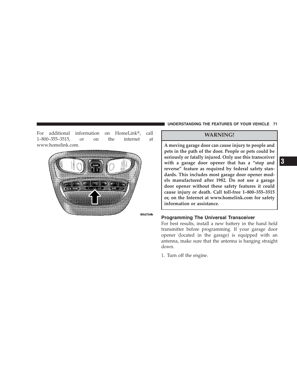 Programming the universal transceiver | Dodge 2004 Intrepid User Manual | Page 71 / 249