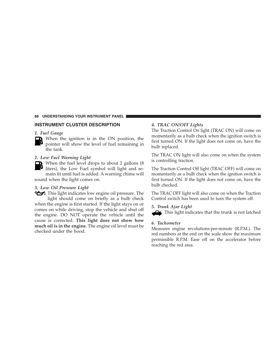 Instrument cluster description | Dodge 2004 Intrepid User Manual | Page 88 / 249
