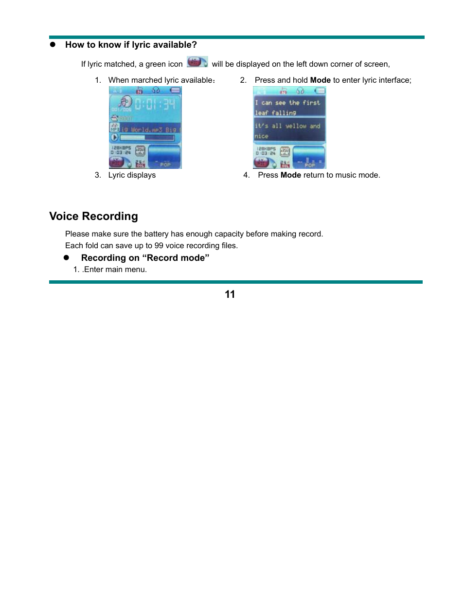 Voice recording | Curtis SMPK1021 User Manual | Page 11 / 36