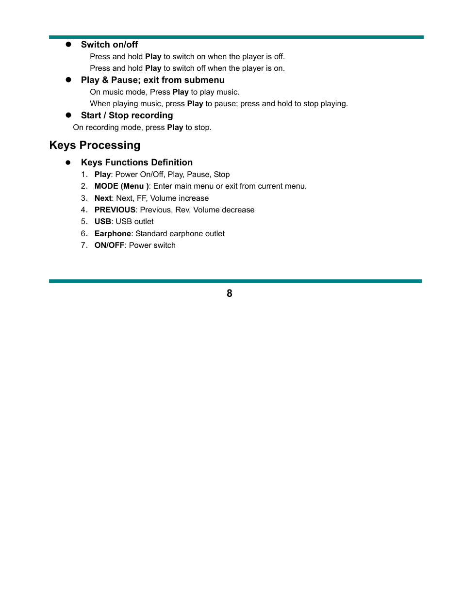 Keys processing | Curtis SMPK1021 User Manual | Page 8 / 36