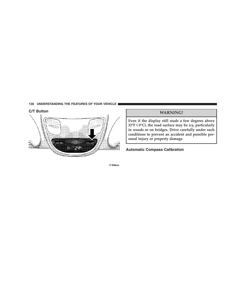 C/t button, Automatic compass calibration | Dodge 2006  Ram Pickup 3500 User Manual | Page 138 / 493