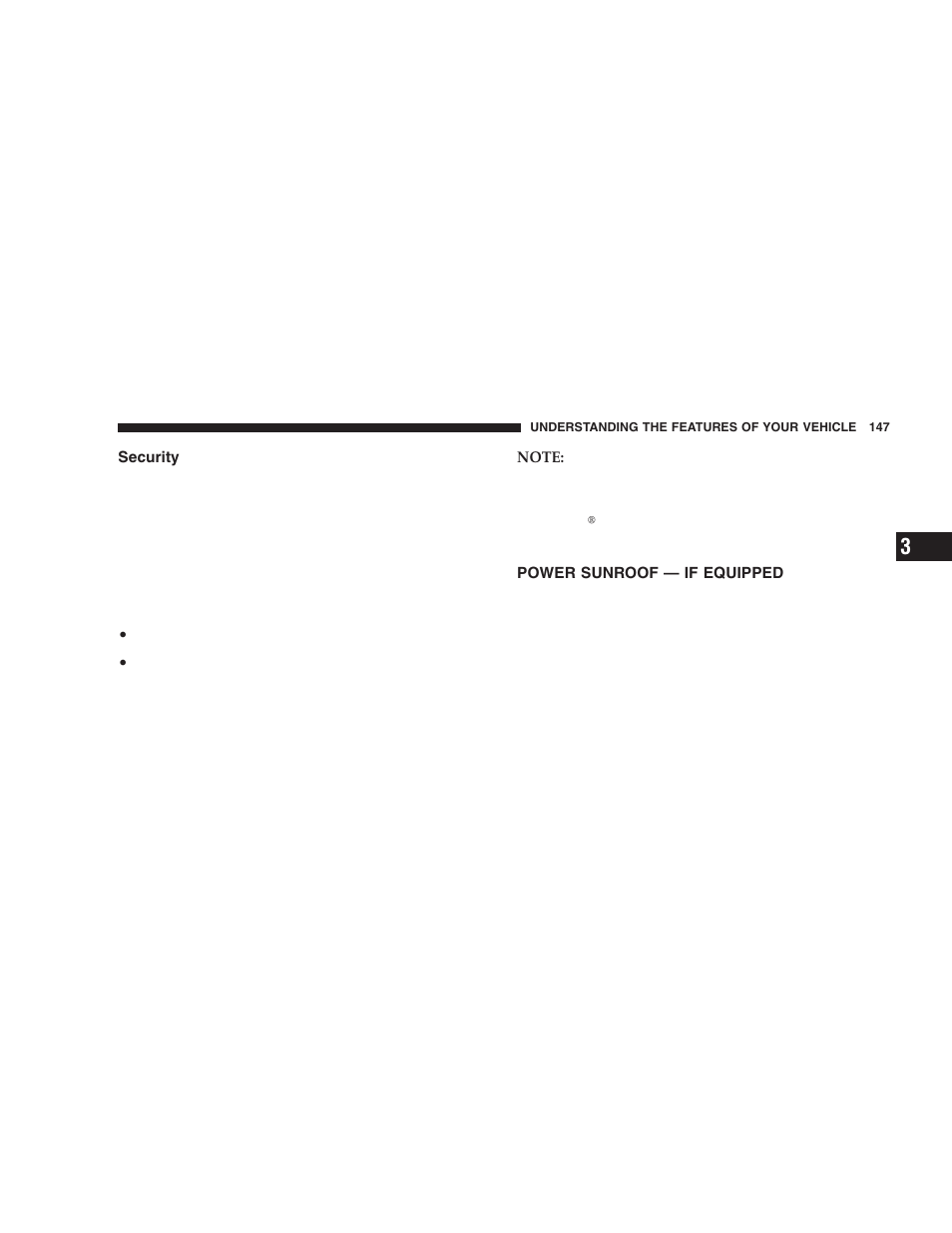 Security, Power sunroof — if equipped | Dodge 2006  Ram Pickup 3500 User Manual | Page 147 / 493