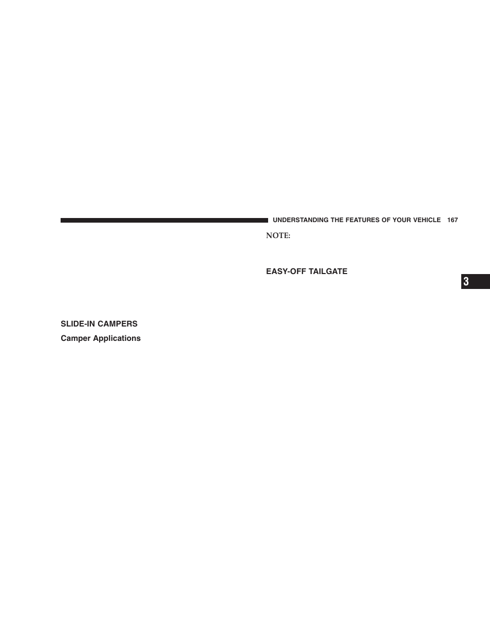Slide-in campers, Camper applications, Easy-off tailgate | Dodge 2006  Ram Pickup 3500 User Manual | Page 167 / 493