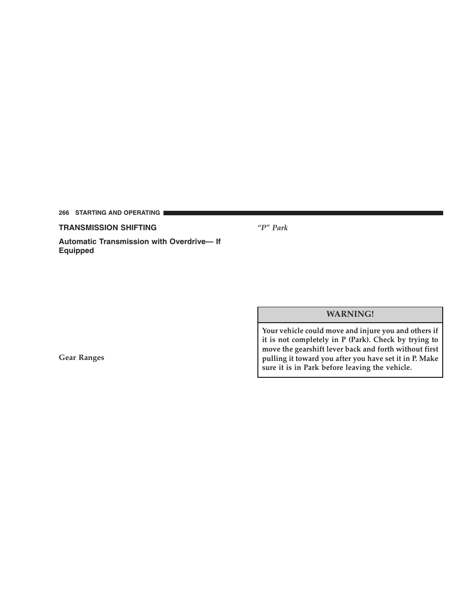 Transmission shifting, Automatic transmission with overdrive, If equipped | Dodge 2006  Ram Pickup 3500 User Manual | Page 266 / 493