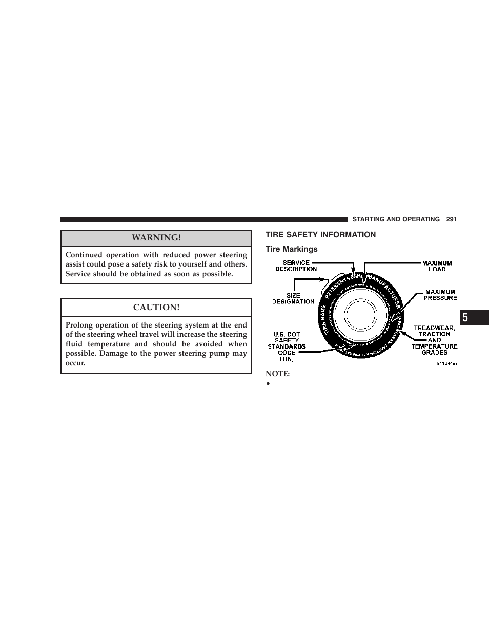 Tire safety information, Tire markings | Dodge 2006  Ram Pickup 3500 User Manual | Page 291 / 493