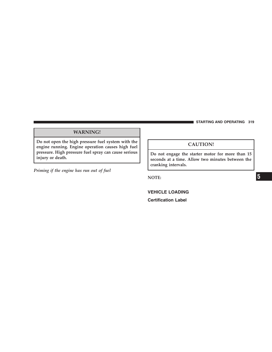 Vehicle loading, Certification label | Dodge 2006  Ram Pickup 3500 User Manual | Page 319 / 493