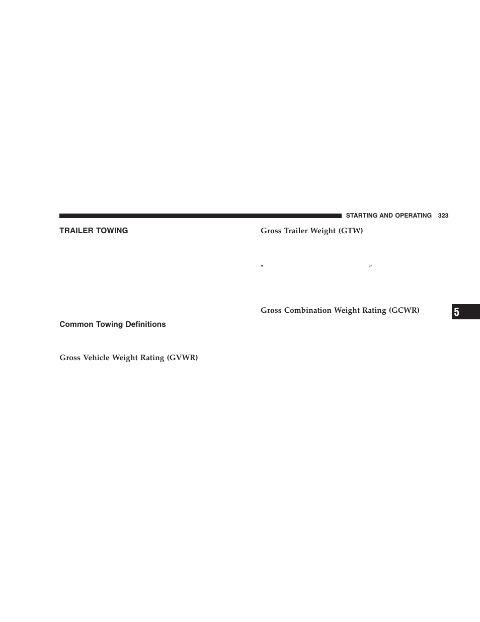 Trailer towing, Common towing definitions | Dodge 2006  Ram Pickup 3500 User Manual | Page 323 / 493