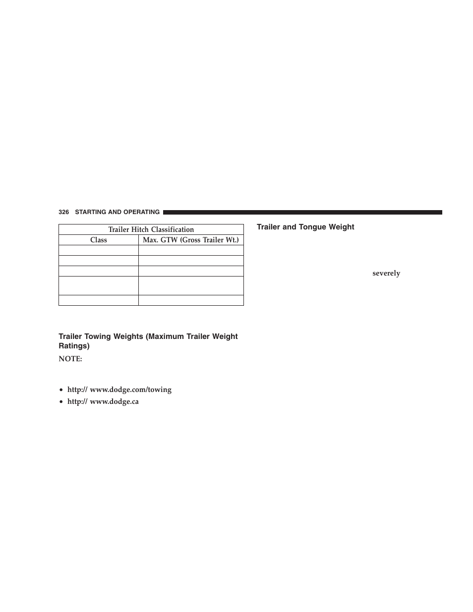 Trailer towing weights (maximum trailer, Weight ratings), Trailer and tongue weight | Dodge 2006  Ram Pickup 3500 User Manual | Page 326 / 493