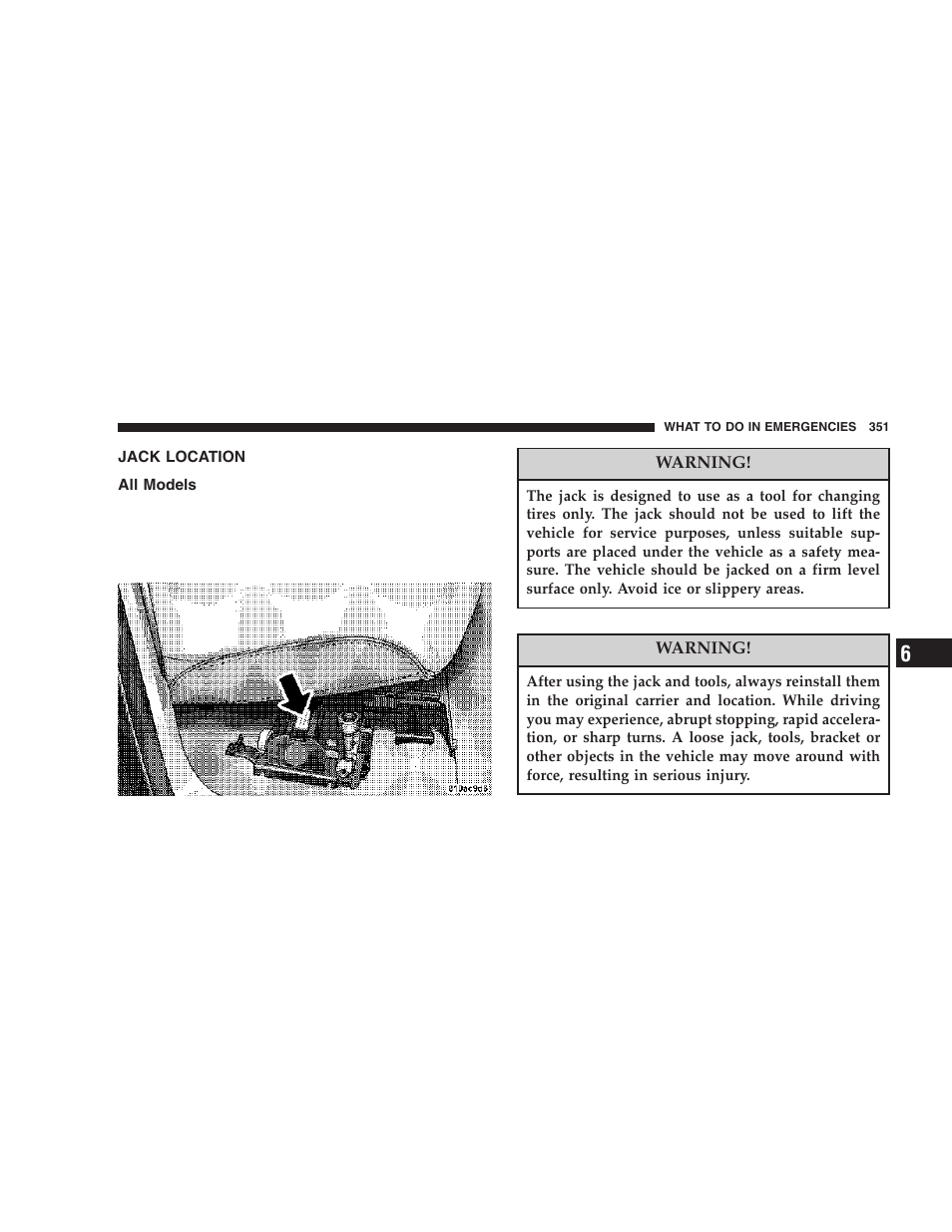 Jack location, All models | Dodge 2006  Ram Pickup 3500 User Manual | Page 351 / 493