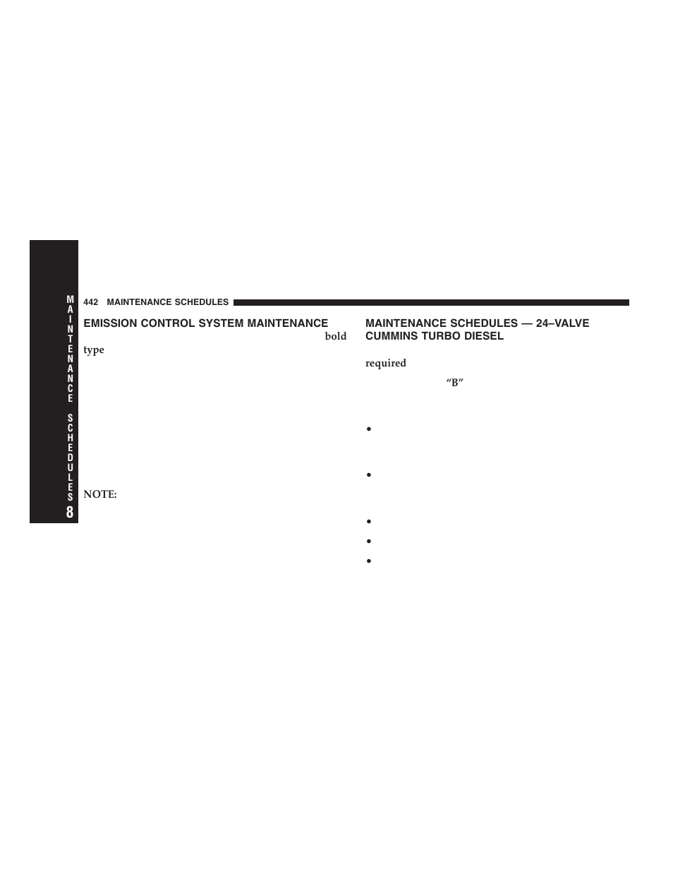 Emission control system maintenance, Maintenance schedules — 24–valve cummins, Turbo diesel | Dodge 2006  Ram Pickup 3500 User Manual | Page 442 / 493