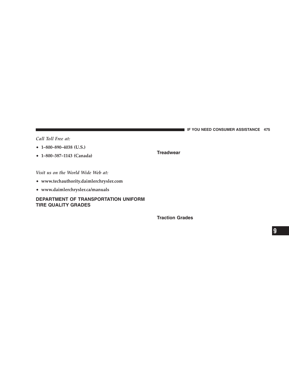 Department of transportation uniform tire, Quality grades, Treadwear | Traction grades | Dodge 2006  Ram Pickup 3500 User Manual | Page 475 / 493