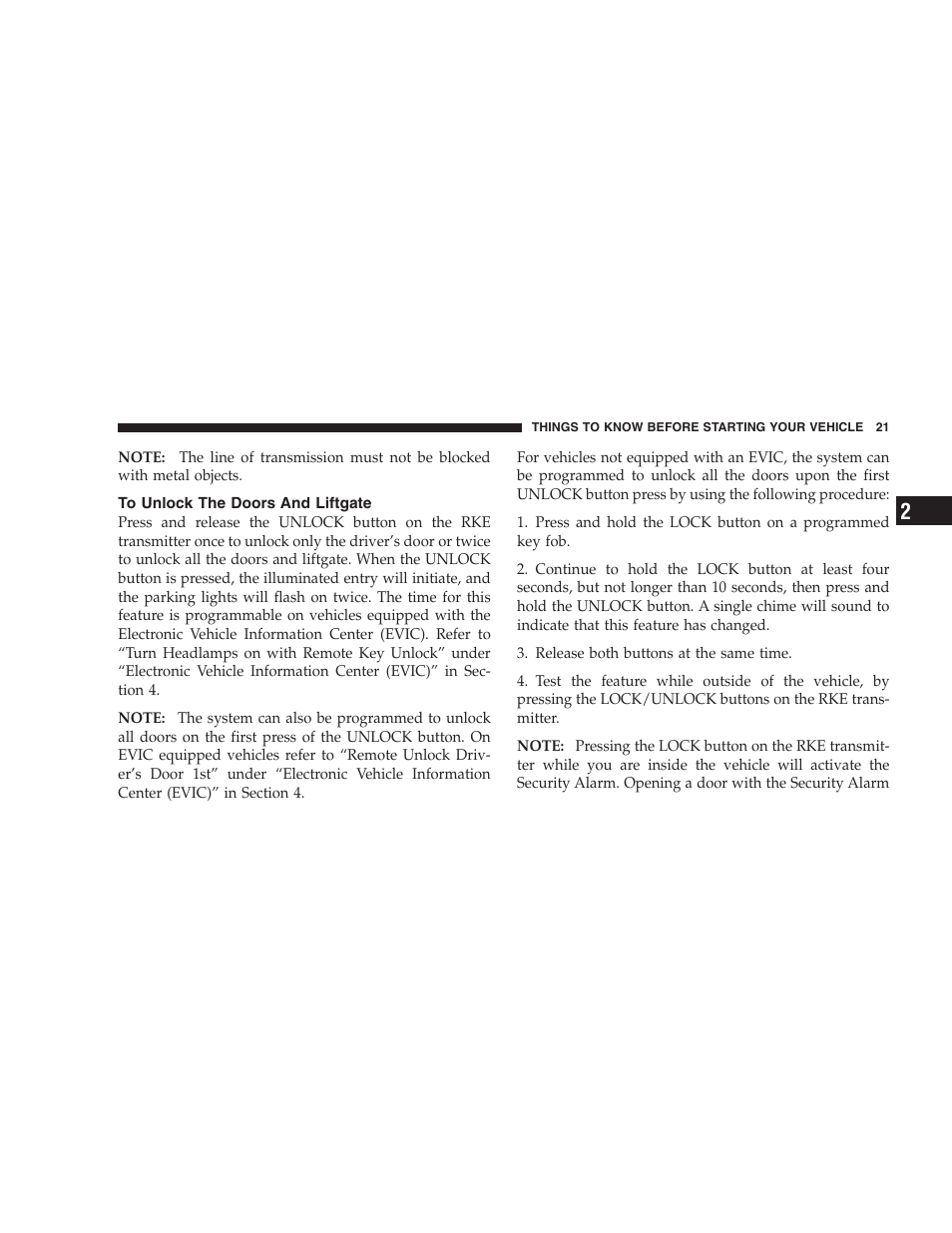 To unlock the doors and liftgate | Dodge 2008 PM Caliber User Manual | Page 23 / 402