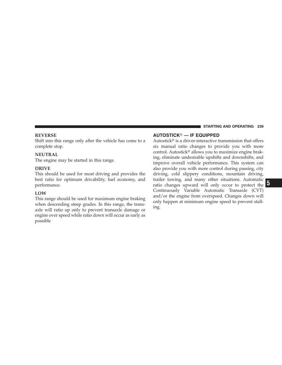 Autostick - if equipped, Autostick௡ — if equipped | Dodge 2008 PM Caliber User Manual | Page 241 / 402