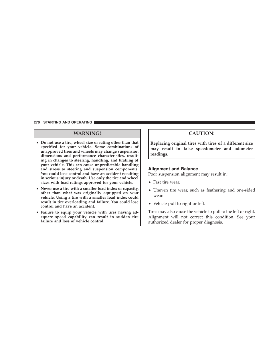 Alignment and balance | Dodge 2008 PM Caliber User Manual | Page 272 / 402