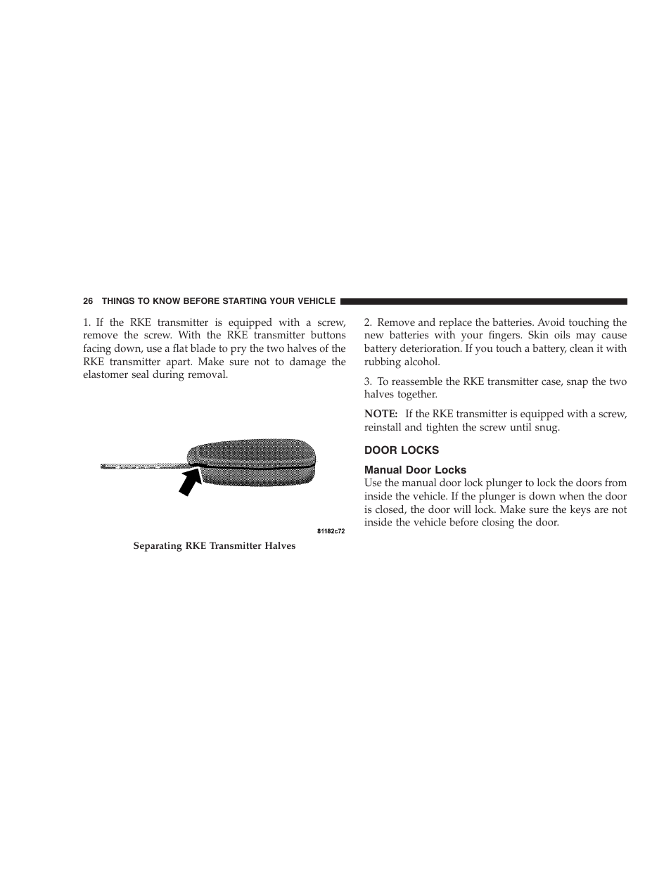 Door locks, Manual door locks | Dodge 2008 PM Caliber User Manual | Page 28 / 402