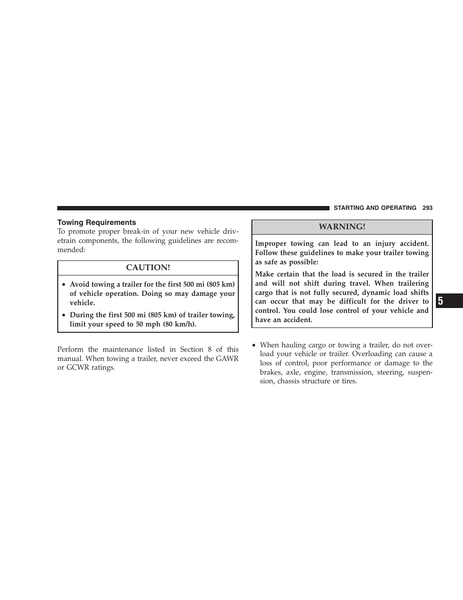 Towing requirements | Dodge 2008 PM Caliber User Manual | Page 295 / 402