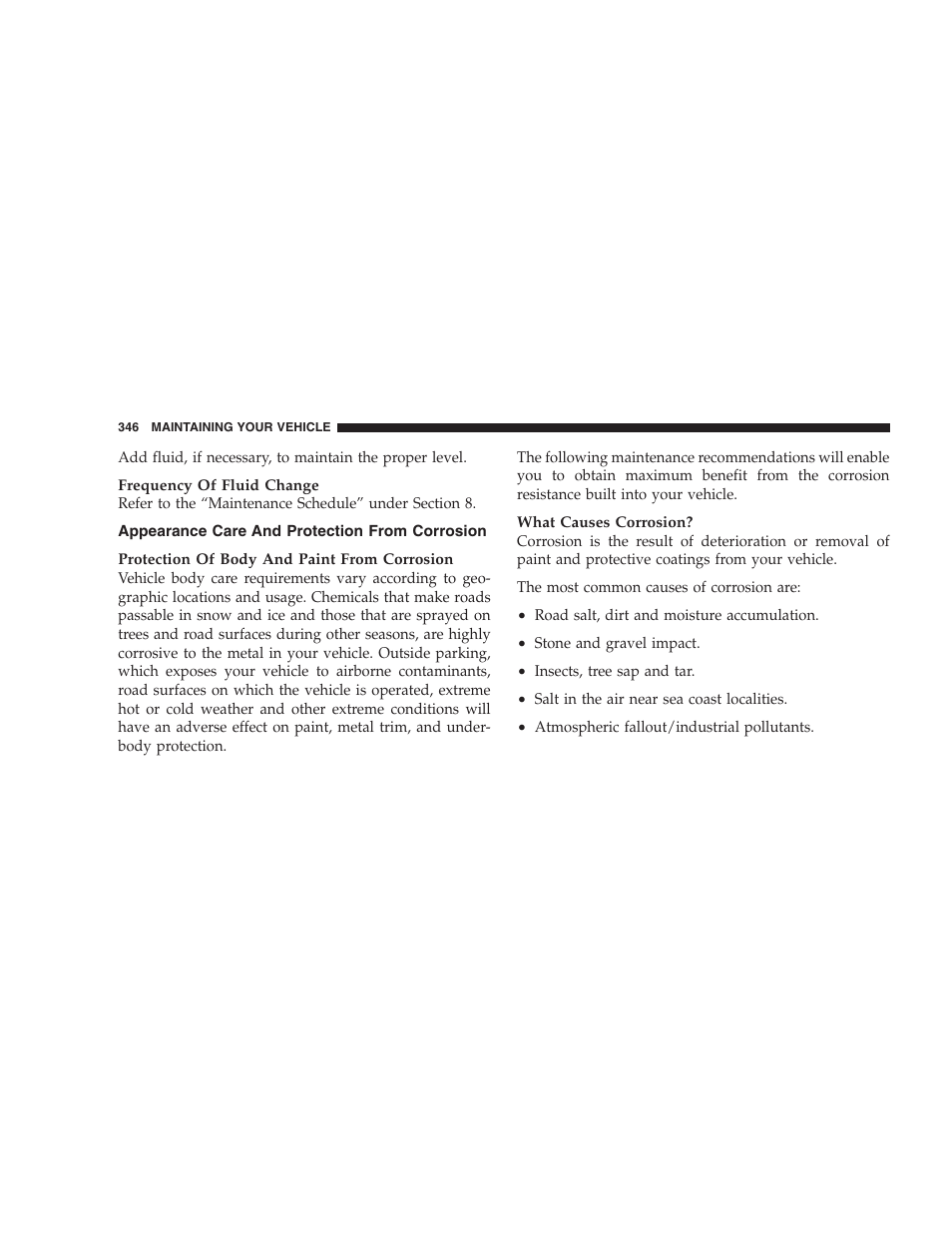 Appearance care and protection from corrosion, Appearance care and protection from, Corrosion | Dodge 2008 PM Caliber User Manual | Page 348 / 402