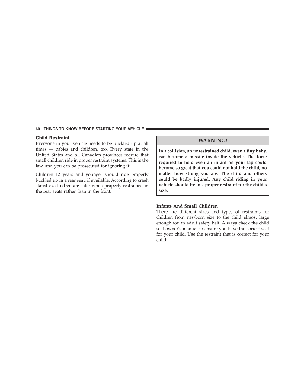 Child restraint | Dodge 2008 PM Caliber User Manual | Page 62 / 402