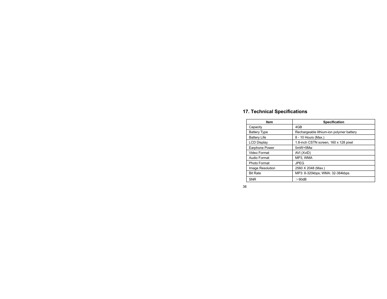 Technical specifications | Curtis SMPK4068 User Manual | Page 38 / 40