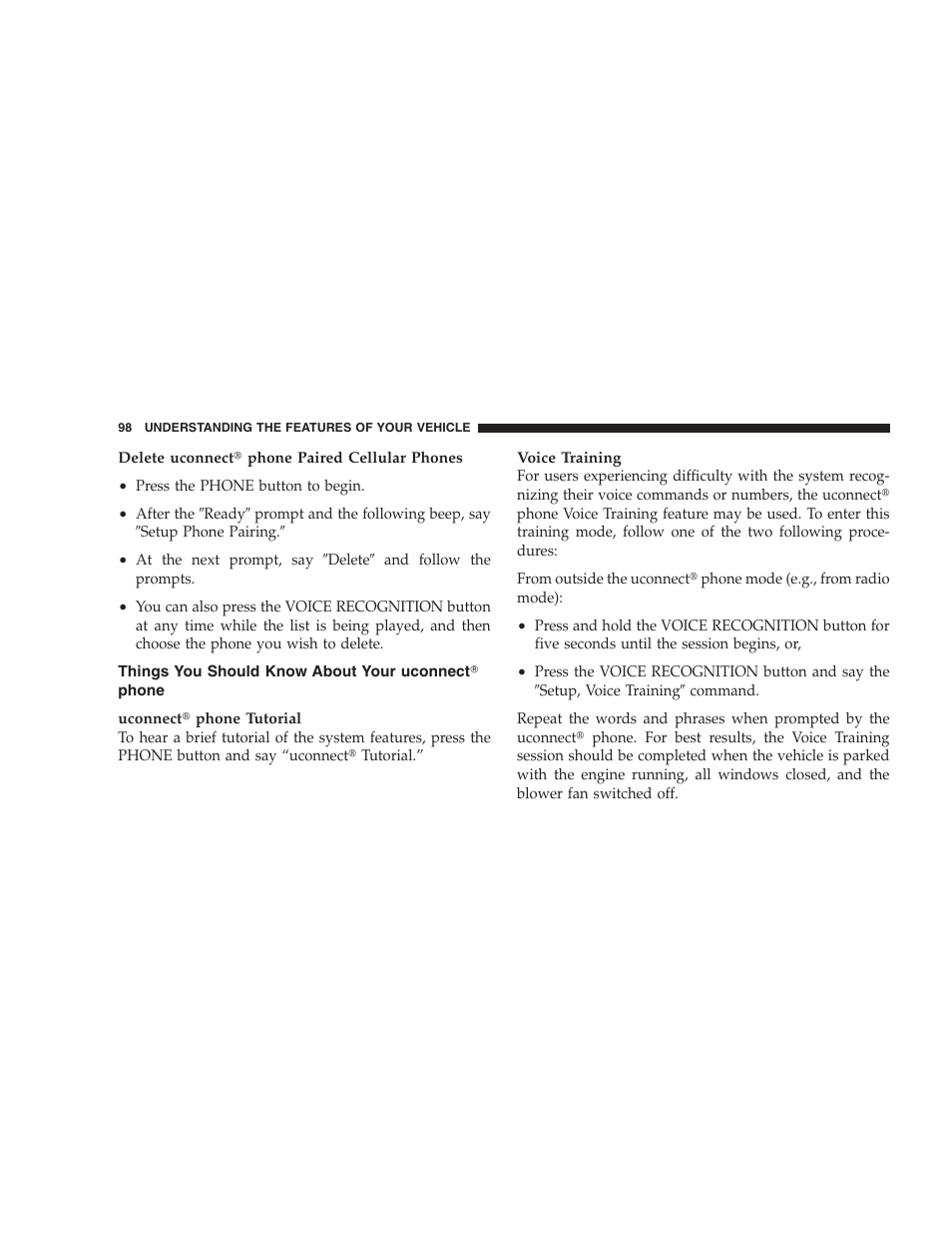 Things you should know about your uconnect phone, Things you should know about your, Uconnect | Phone | Dodge CHALLENGER 2009 User Manual | Page 100 / 461