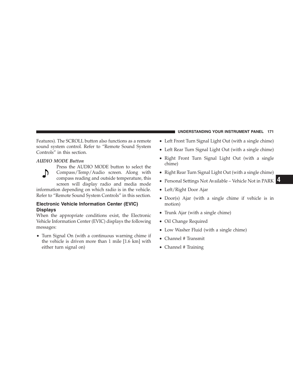 Electronic vehicle information center (evic), Displays | Dodge CHALLENGER 2009 User Manual | Page 173 / 461