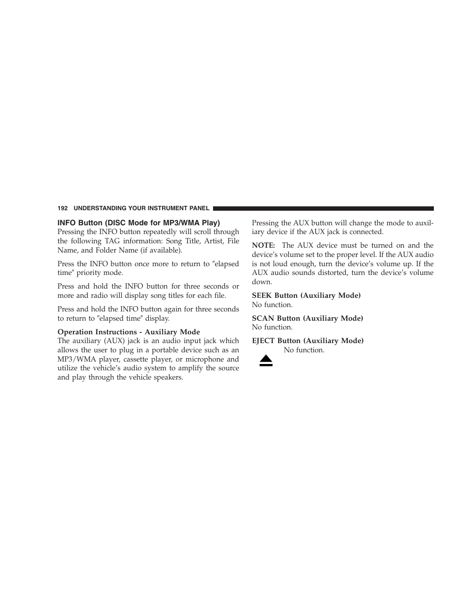 Info button (disc mode for mp3/wma play), Info button (disc mode for mp3/wma, Play) | Dodge CHALLENGER 2009 User Manual | Page 194 / 461