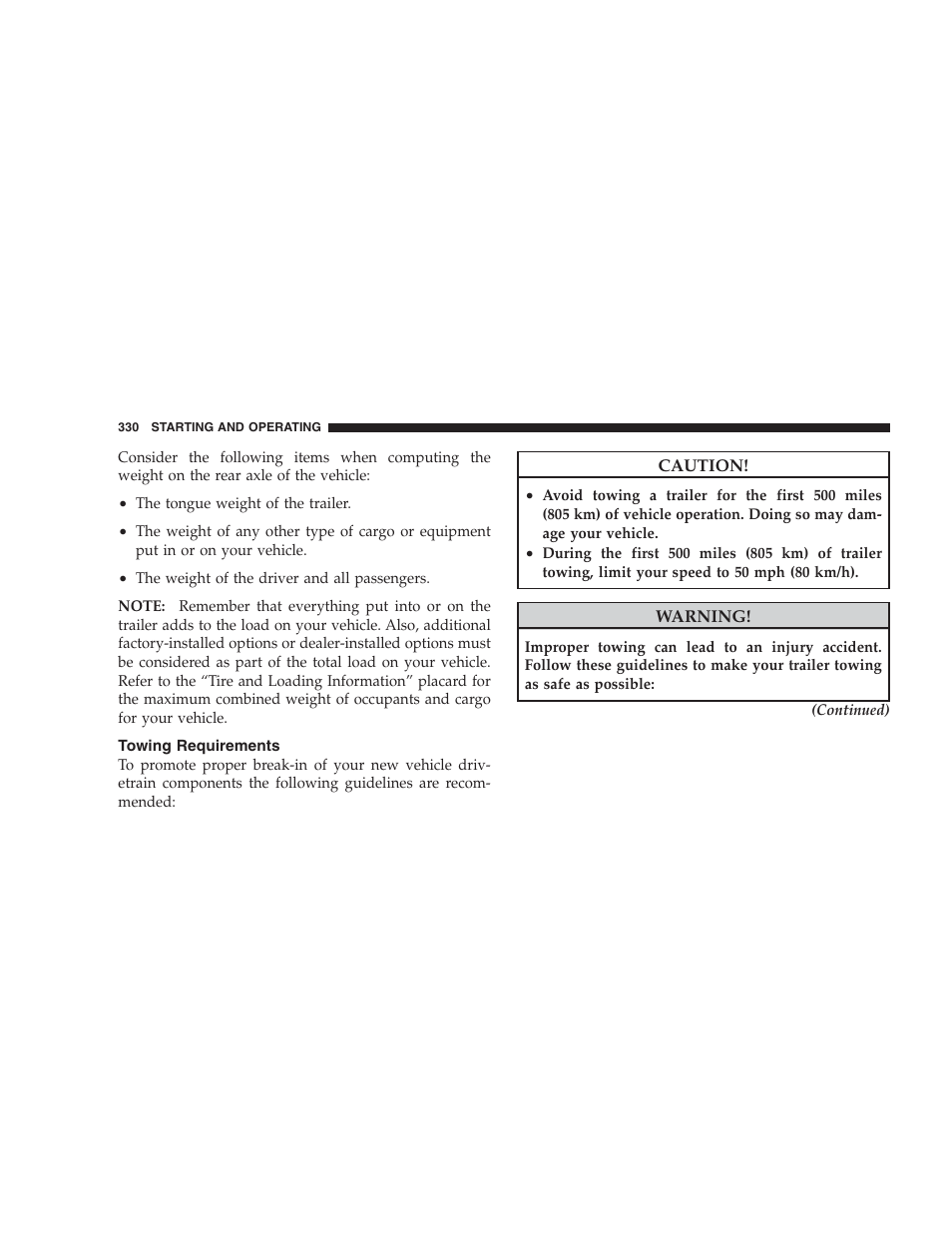 Towing requirements | Dodge CHALLENGER 2009 User Manual | Page 332 / 461