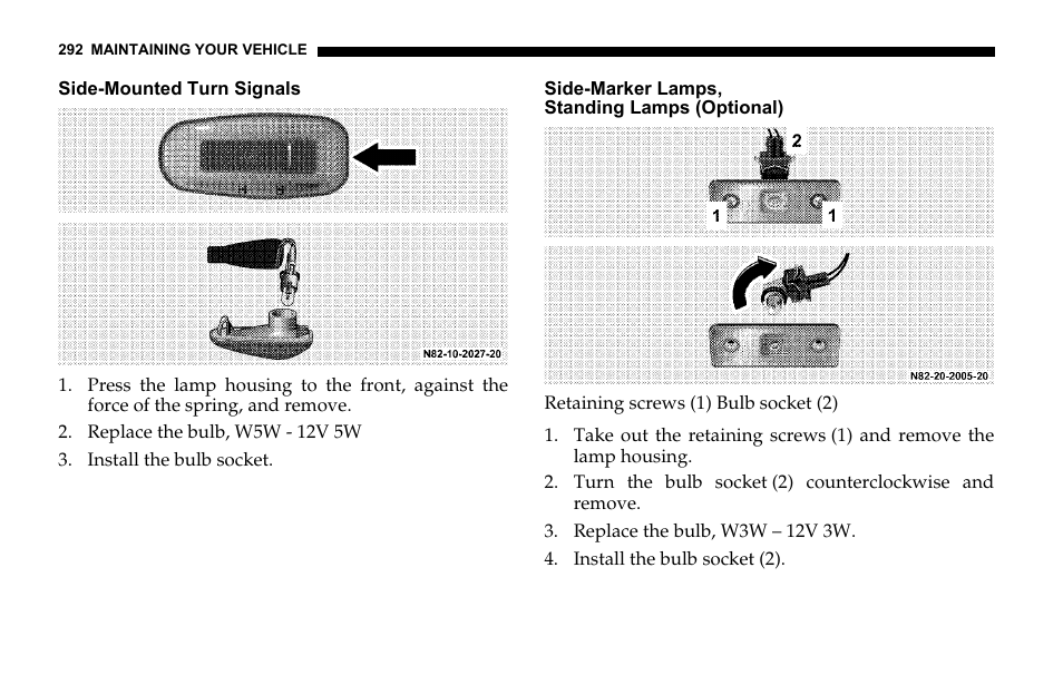 Side-mounted turn signals, Side-marker lamps, standing lamps (optional) | Dodge 2006 Sprinter Cargo User Manual | Page 292 / 330