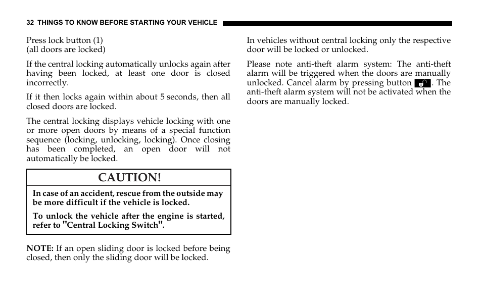 Caution | Dodge 2006 Sprinter Cargo User Manual | Page 32 / 330