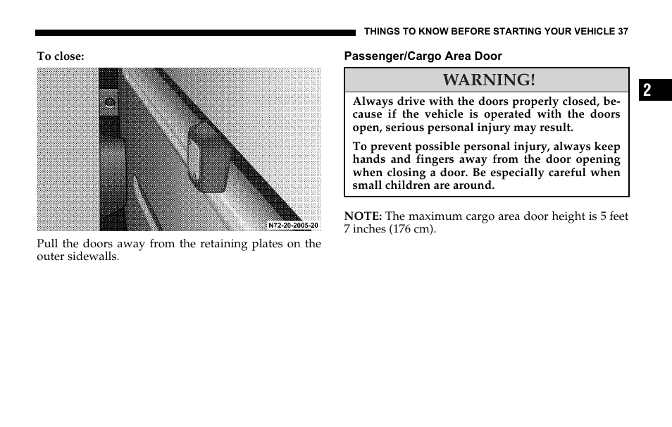 Passenger/cargo area door, Warning | Dodge 2006 Sprinter Cargo User Manual | Page 37 / 330