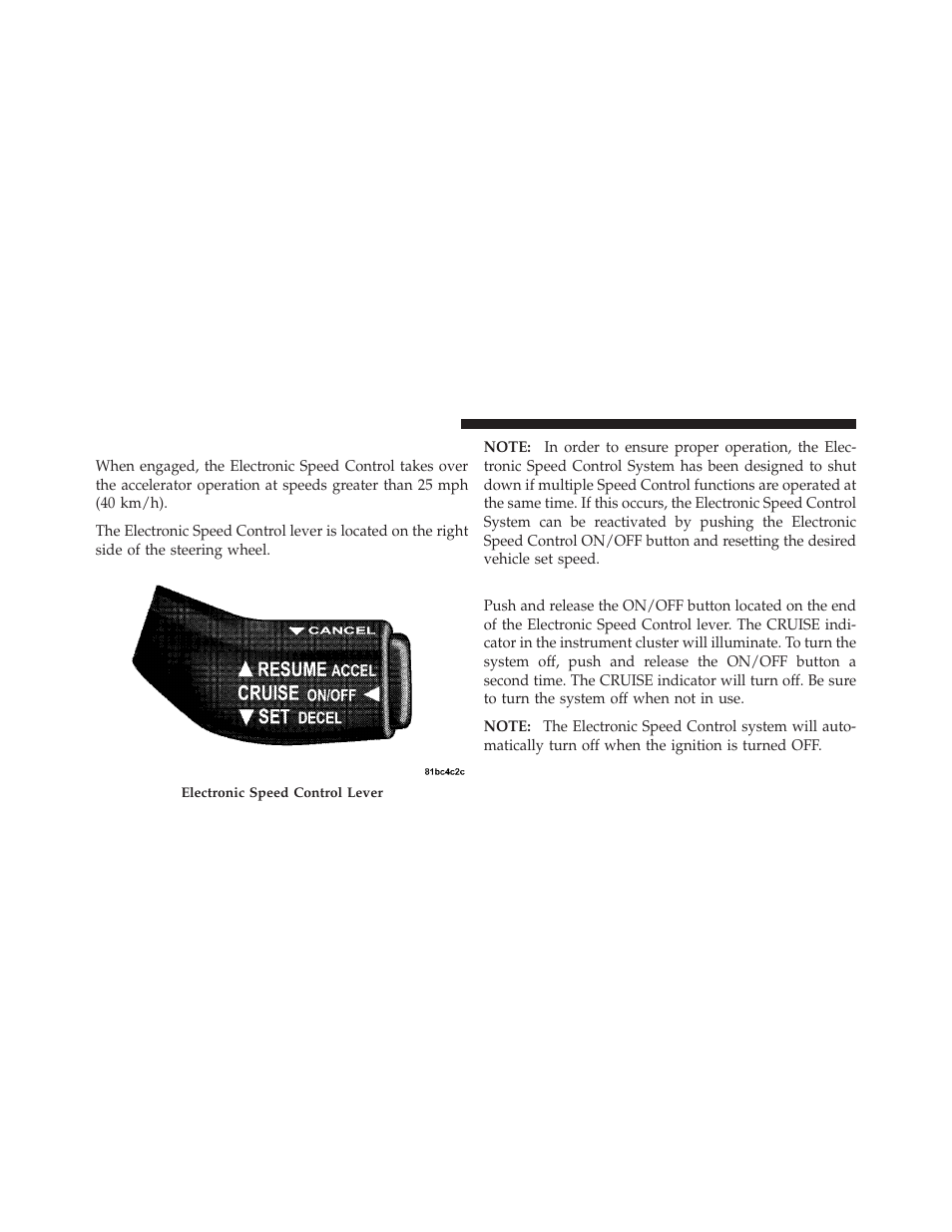 Electronic speed control, To activate | Dodge 2010 Avenger User Manual | Page 119 / 448