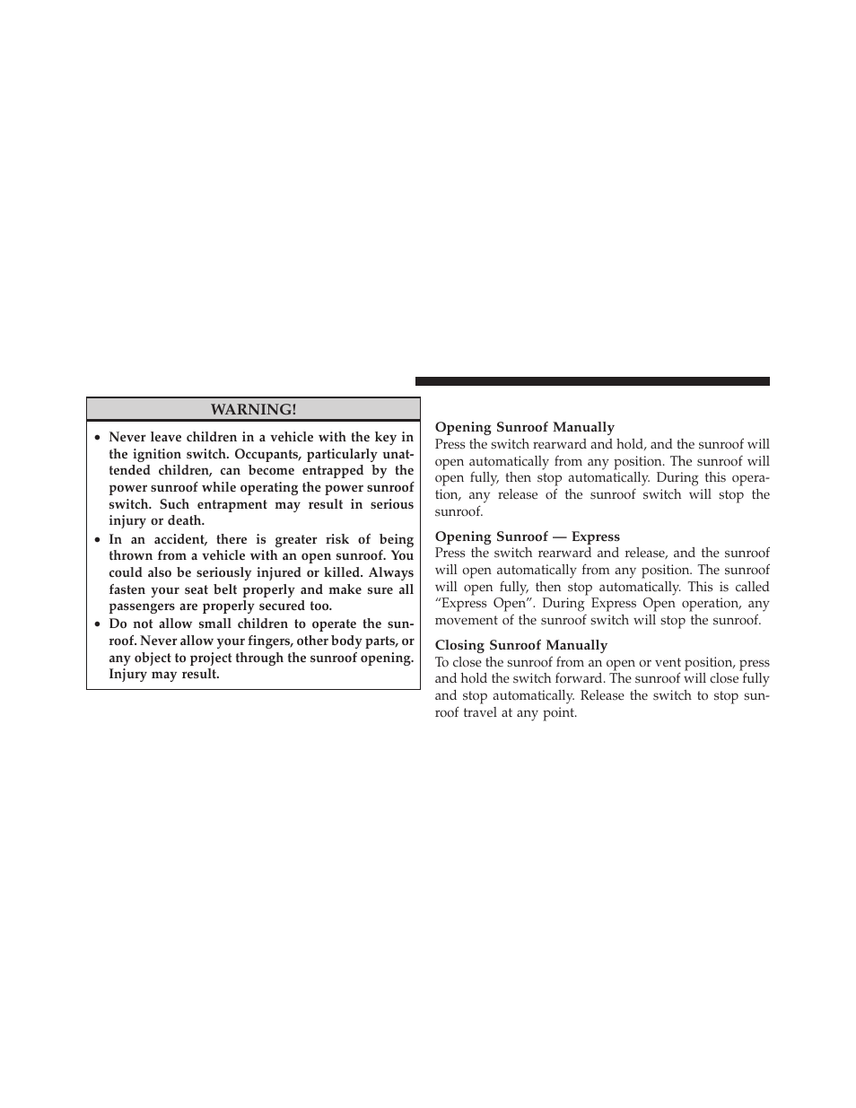 Sunroof operation, Garage door opener — if equipped | Dodge 2010 Avenger User Manual | Page 129 / 448