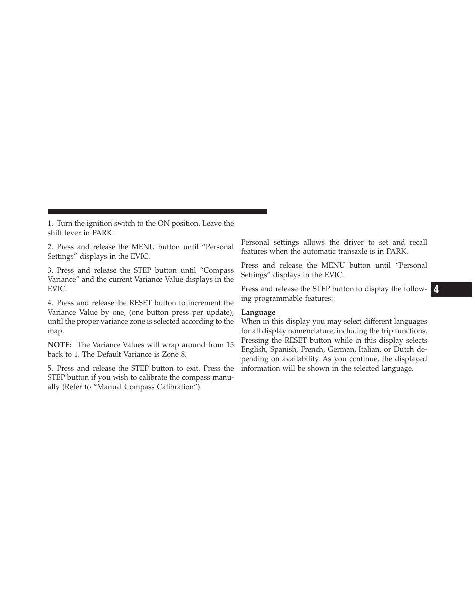 Personal settings (customer-programmable features) | Dodge 2010 Avenger User Manual | Page 172 / 448