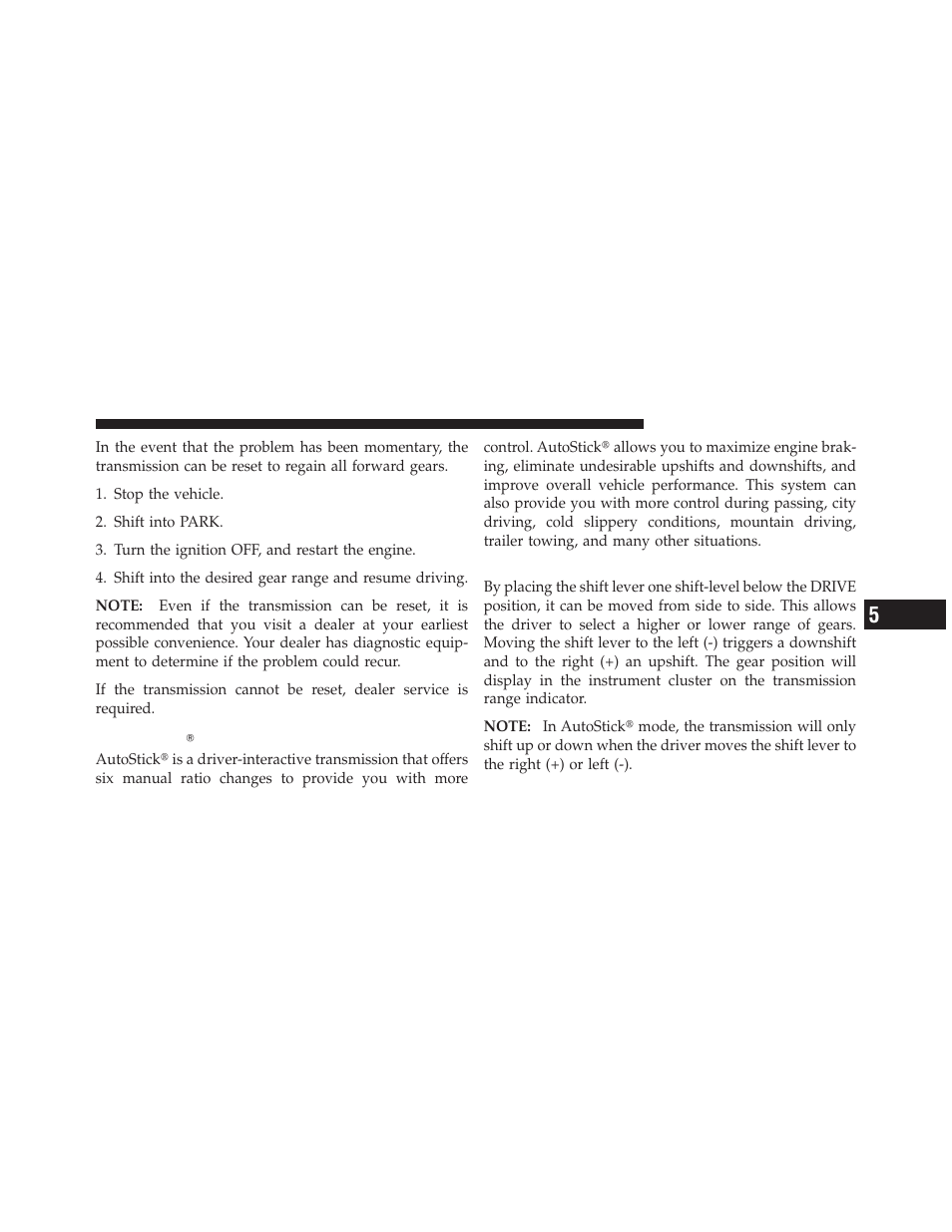 Autostick — if equipped, Operation | Dodge 2010 Avenger User Manual | Page 254 / 448