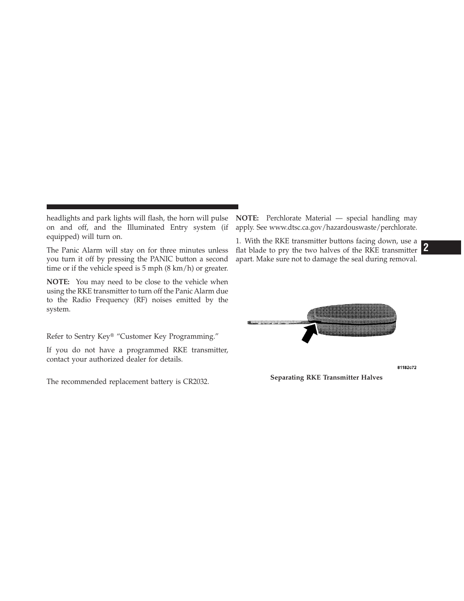 Programming additional transmitters, Transmitter battery replacement | Dodge 2010 Avenger User Manual | Page 26 / 448