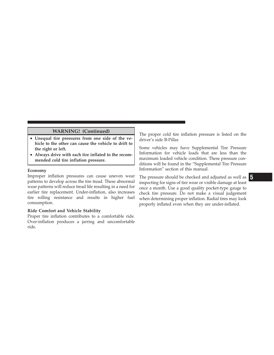 Tire inflation pressures, Electronic stability control (esc) | Dodge 2010 Avenger User Manual | Page 284 / 448