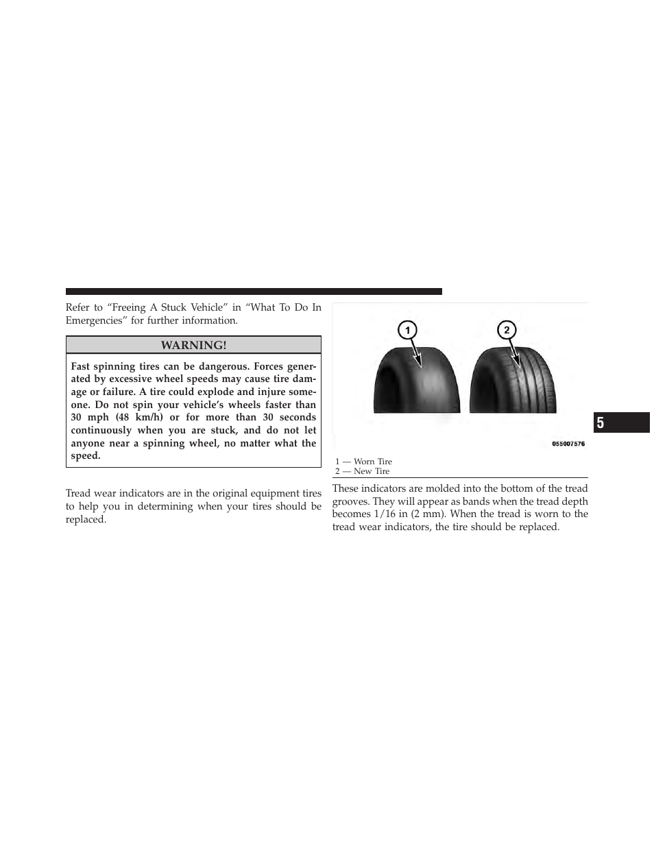 Tread wear indicators, Tire safety information, Tire markings | Dodge 2010 Avenger User Manual | Page 288 / 448