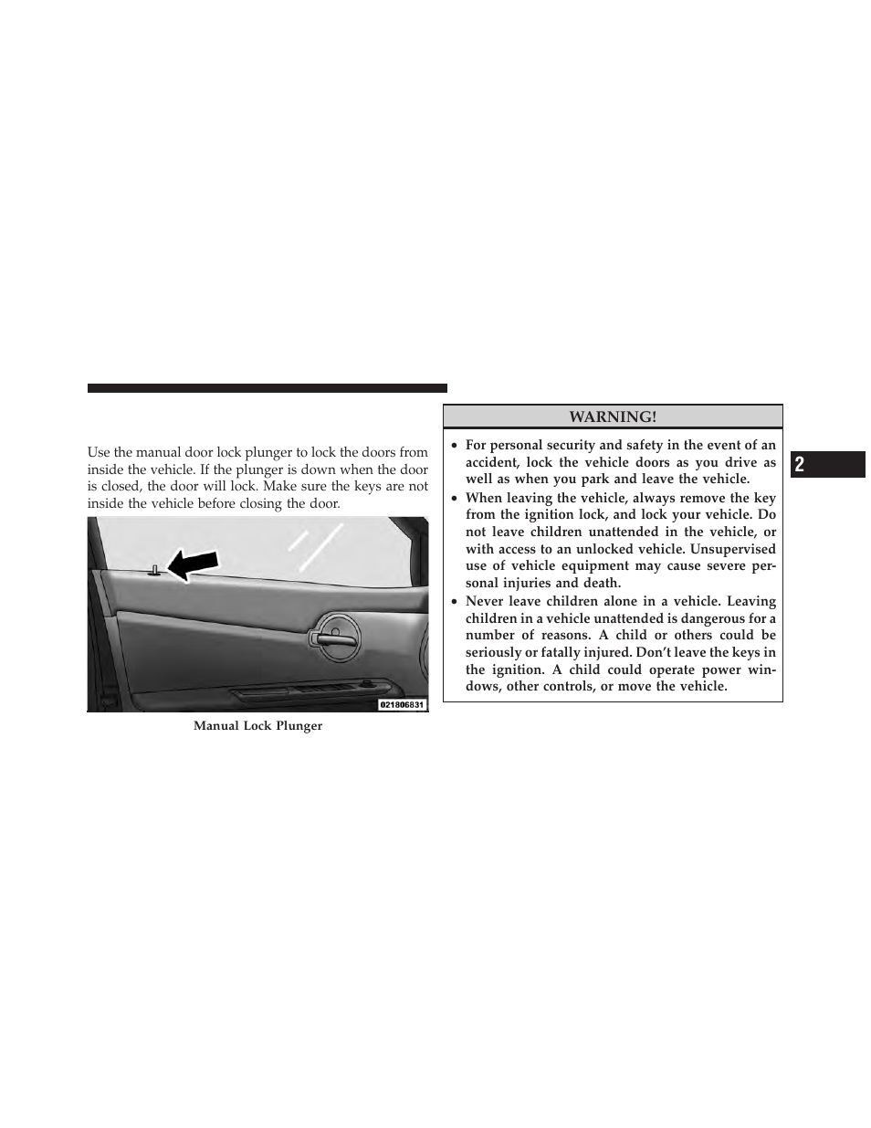 Door locks, Manual door locks | Dodge 2010 Avenger User Manual | Page 30 / 448