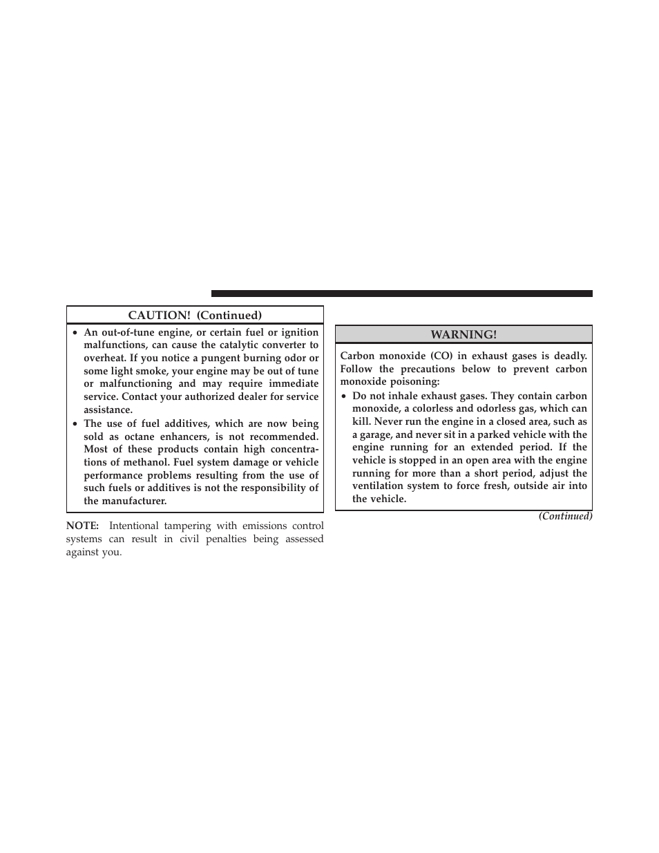Carbon monoxide warnings, Replacement tires | Dodge 2010 Avenger User Manual | Page 305 / 448