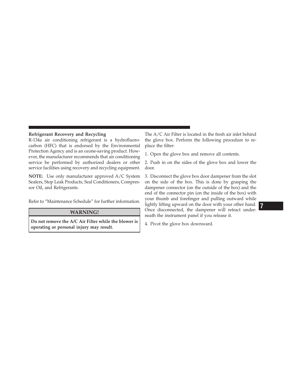 A/c air filter – if equipped | Dodge 2010 Avenger User Manual | Page 362 / 448