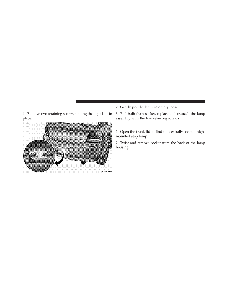 License plate lamp, Center high-mounted stop lamp | Dodge 2010 Avenger User Manual | Page 395 / 448