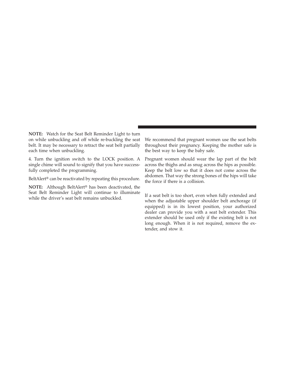Seat belts and pregnant women, Seat belt extender | Dodge 2010 Avenger User Manual | Page 53 / 448