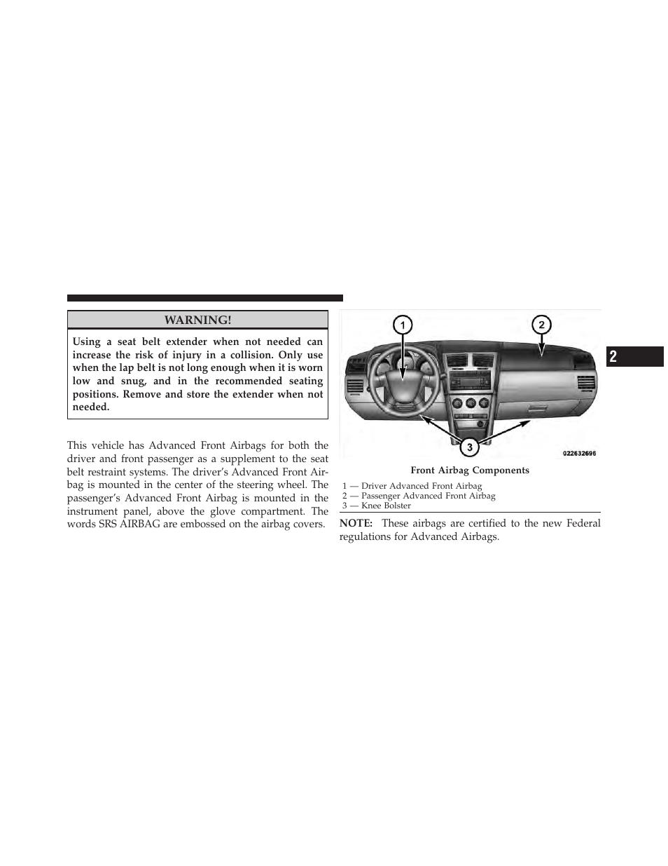 Supplemental restraint system (srs) - airbags | Dodge 2010 Avenger User Manual | Page 54 / 448