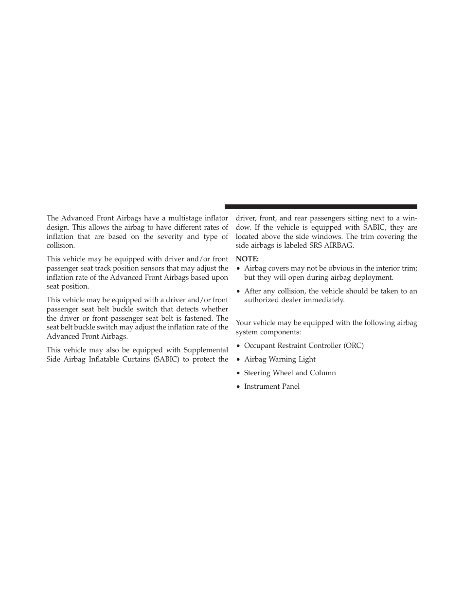 Airbag system components, Enhanced seat belt use reminder system, Beltalert | Dodge 2010 Avenger User Manual | Page 55 / 448