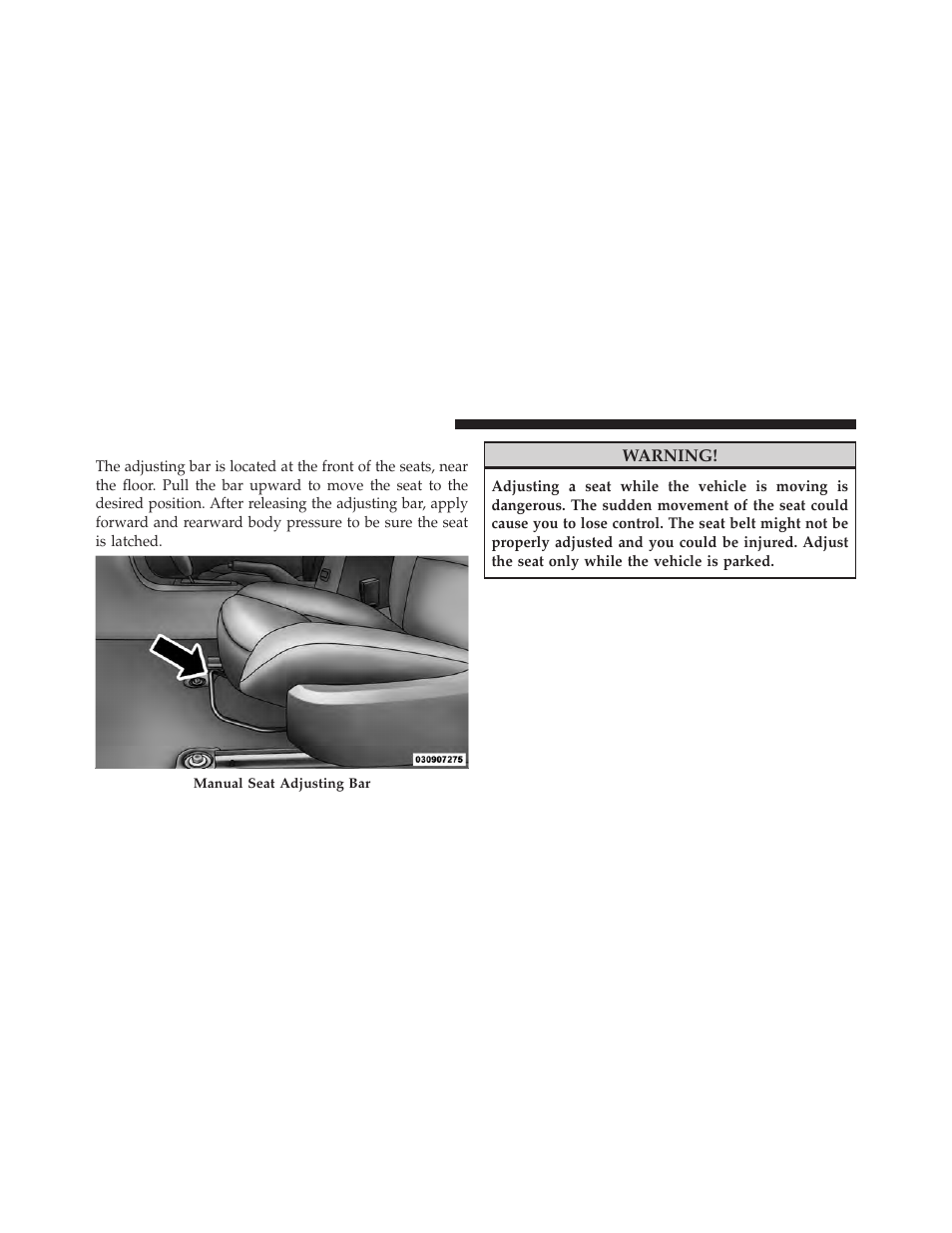 Manual front seat adjustments, Power mirrors | Dodge 2010 Avenger User Manual | Page 95 / 448