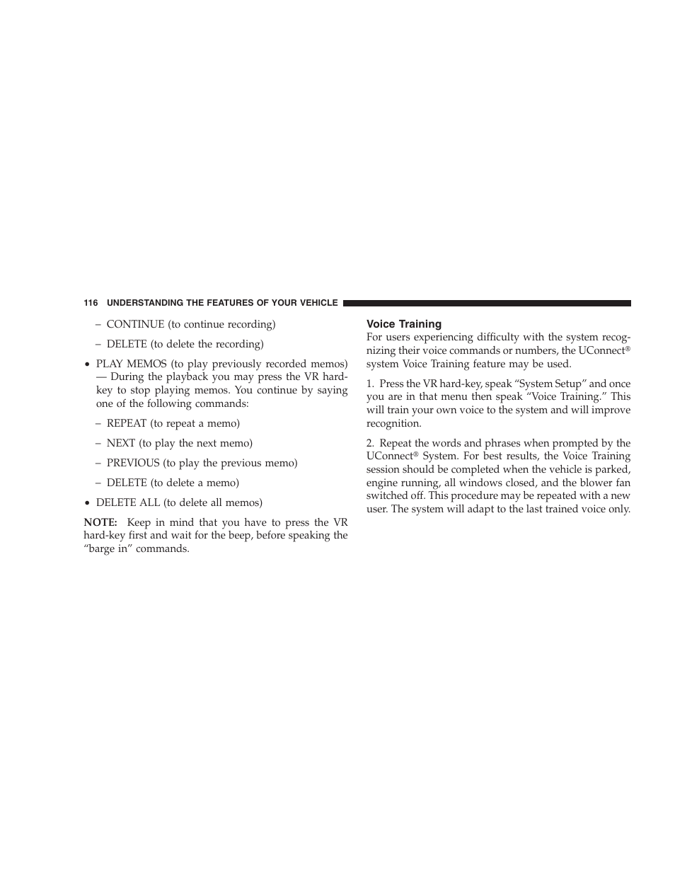 Voice training | Dodge 2008 Charger SRT8 User Manual | Page 118 / 442