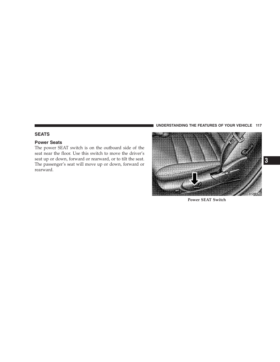 Seats, Power seats, Voice training | Dodge 2008 Charger SRT8 User Manual | Page 119 / 442