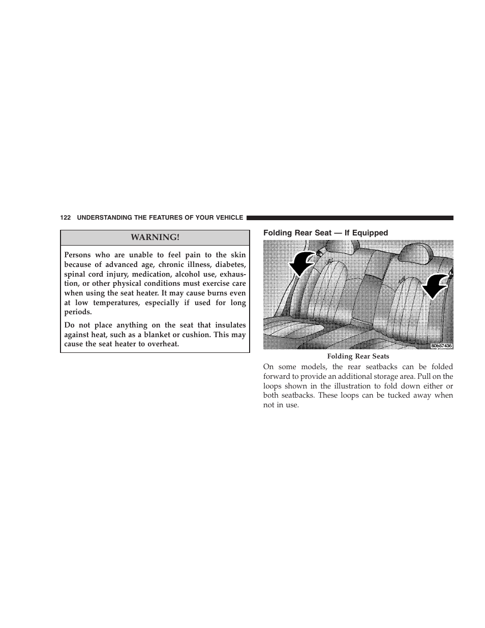 Folding rear seat - if equipped | Dodge 2008 Charger SRT8 User Manual | Page 124 / 442
