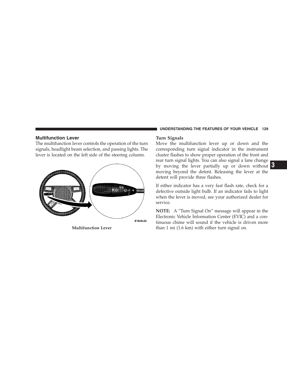 Multifunction lever, Daytime running lights — if equipped, Lights-on reminder | Fog lights | Dodge 2008 Charger SRT8 User Manual | Page 131 / 442