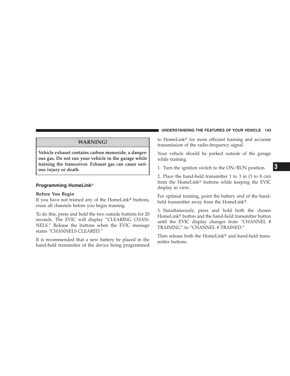 Programming homelink, Garage door opener — if equipped | Dodge 2008 Charger SRT8 User Manual | Page 145 / 442
